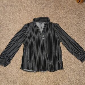 Adrianna Papell Vneck Collared Knit Top, Black, Large